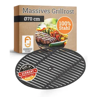Feuerfest 123 Grillrost rund I Ø 70cm I Hochwertiges Grillgitter aus Stahl I Massive Grillplatte mit 8mm Stärke I Gitterrost für Gas-, Kohle- & Kugelgrill I Feuerschale-Grillrost aus Handarbeit