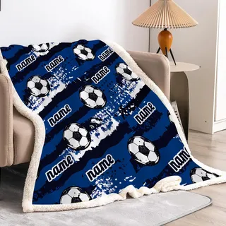 CYSYLQW Personalisierte Decke, Personalisierte Fussball Babydecke Mit Namen, Individuelle Fußballdecke mit Namen, Fußball Kinder Kuscheldecke Sofadecke Fleecedeck Fußball (1,75 x 100 cm)