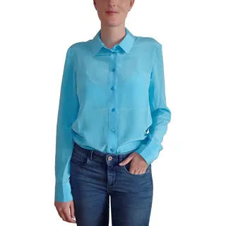 Posh Gear Damen Seidenbluse Collettoseta Bluse aus 100% Seide, hell blau, Größe XL - XL