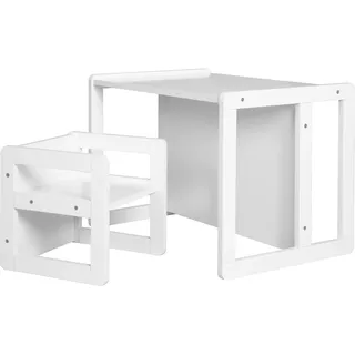 roba Kindersitzgruppe 3in1 - Wendehocker & zum Tisch umwandelbarer Kinderbank - Sitzgruppe für Kinder - Set aus Holz weiß