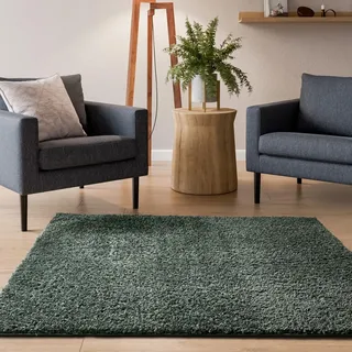 Interiyou Hochflor Teppich Sofia - 200x200 cm Hellgrün - flauschig und einfarbig - waschbar und rutschfest - weicher Langflor