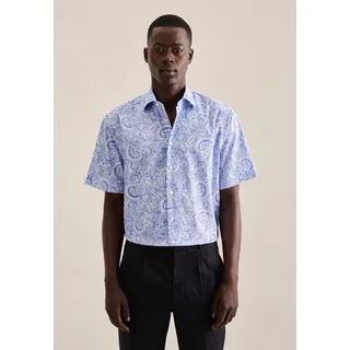 Businesshemd SEIDENSTICKER "Regular", Herren, Gr. XL (44), normale Ärmellängen, blau, 100% Baumwolle, Paisley, regular fit, Kurzarm gerader Abschluss, Hemden, Regular Kurzarm Kentkragen Paisley