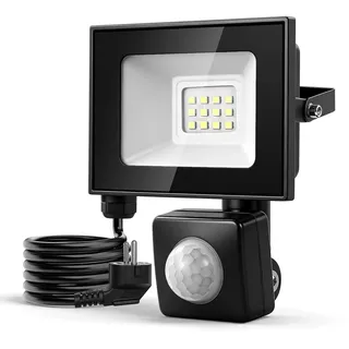10W LED Strahler mit Bewegungsmelder Außen,6500K Kaltweiß Scheinwerfer mit Stecker & 145cm Kabel,1000LM Superhell LED Außenstrahler,IP66 Wasserdicht Aussenstrahler,Fluter für Garten Hof Garage