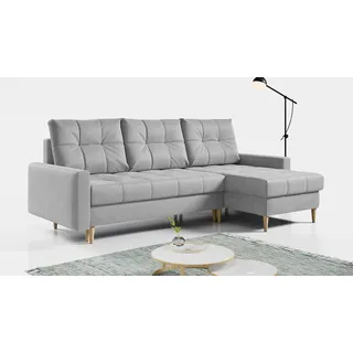 MKS MÖBEL Ecksofa ASTRA, Set, Gesteppte Polsterung, lose Kissen, Skandinavischer Stil, L-förmige Ecksofa, Schlaffunktion, Bettkästen, T30-Schaum grau