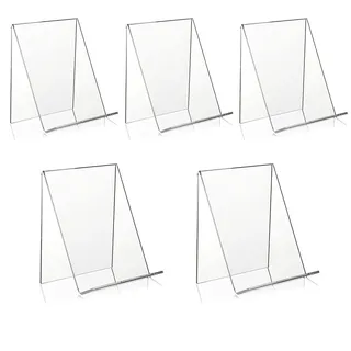 5 Stück Durchsichtige Acryl Buchständer 13 x 11,5 x 10cm Buchstütze Prospektständer Schräg Klarer Buchhalter Tisch Buchaufsteller für Büchern Fotos Bilderalben Bilderbücher