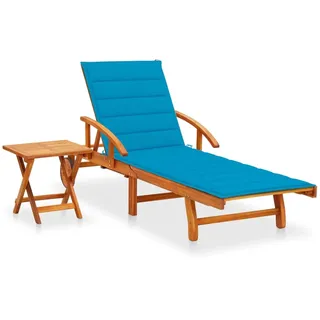 vidaXL Sonnenliege mit Tisch und Auflage Akazie Massivholz Polsterfarbe Blau