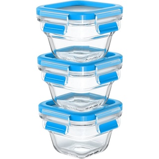 Emsa Frischhaltedose N10507 Clip & Close Glas, Glas, Kunststoff, (Set, 3-tlg), 3 x 0,18L, gefrierfest, backofenfest, mikrowellenfest, 100% dicht blau|weiß