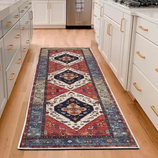 AAFUOO Boho-Teppiche für den Eingangsbereich, Terrakotta rutschfest, waschbar, Kleiner Flächenteppich, orientalischer Vintage-Läufer für Wohnzimmer, Schlafzimmer, 50 x 140 cm (1,6 x 4,6 Fuß)