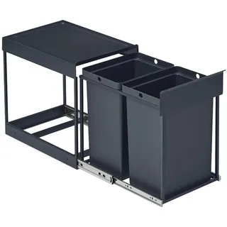 SONGMICS Mülleimer Mülltrennsystem für Unterschrank, Mülleimer küche, Abfalleimer 2 Fächer, ausziehbar, Stahlrahmen, 2X15L / 2X20L grau 40 l