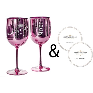 Moët & Chandon Ice Impérial Champagner & Prosecco Acryl Gläser Becher mit einem Set Papieruntersetzer rose
