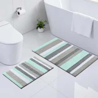 Omgoods – Set aus 2 Mikrofaser-Badezimmerteppichen in Grün und Grau