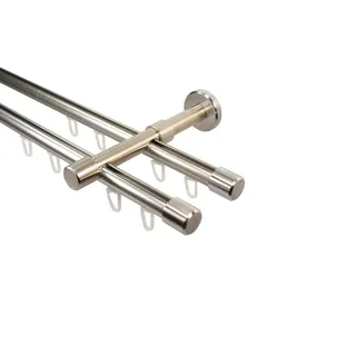 iso-design Gardinenstange mit Innenlauf 2-läufig 16 mm Durchmesser Farbe Edelstahl Wandmontage Innenlaufstange aus Metall Endstück Kappe, 100 cm