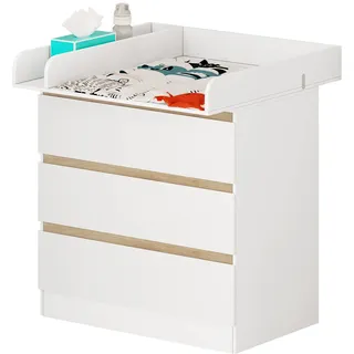 Woltu Wickeltisch, Wickelstation mit 3 Schubladen, Wickelkommode Babymöbel Aus Spanplatte Und Mdf Weiß - Woltu