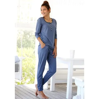 Pyjama ARIZONA Gr. 56/58, blau (jeans, meliert) Damen Homewear-Sets Pyjamas in melierter Qualität mit Knopfleiste