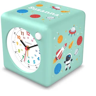 Cander Berlin MNU 1310 A Kinderwecker personalisiert lautlos mit Wunschnamen Licht Weltraum Jungen Mädchen Kinderzimmer