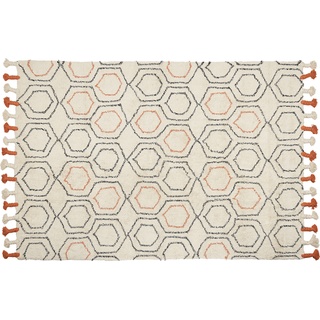 Beliani, Teppich, Teppich Baumwolle beige / orange 140 x 200 cm geometrisches Muster Kurzflor HAJIPUR (140 x 200 cm)