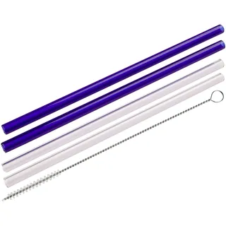 Fackelmann Glas-Trinkhalme Ø 8 mm mit Reinigungsbürsten Rio Party, Wiederverwendbare Strohhalme für jeden Anlass, umweltfreundliche Trinkröhrchen (Farbe: Rosa / Blau), Menge: 4 Halme + 1 Bürste