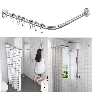 AUBWIG Duschvorhangstange L-Form 75–95 × 75–95 cm, verstellbare Eck-Duschstange aus 304 Edelstahl, 2 Montagearten mit Bohren oder ohne Bohren, rostfrei, für Badewanne, Dusche und Badezimmer