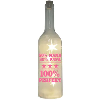 LED-Flasche mit Motiv, 50% Mama Papa 100% Perfekt, rosa, 29cm, Flaschen-Licht La