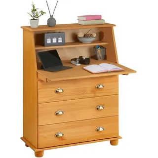 IDIMEX Sekretär Gomes aus Massivholz, Gebeizt - Schreibsekretär mit Klappe und Schubladen mit Muschelgriffen, Kiefer Massivholz, Landhausstil für Büro und Wohnzimmer