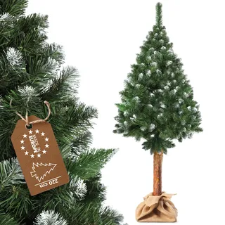 KADAX künstlicher Weihnachtsbaum auf einem Stamm 220 cm, Kiefer Tannenbaum Ø ca. 110 cm mit schneebedeckten Spitzen, 37 Zweigen und 11 Baumkronen, Christbaum aus PVC mit Ständer (Diamantträume 220cm)