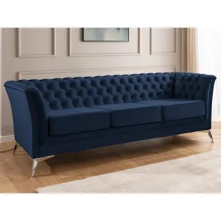 s-style möbel Chesterfield Couch Samt 3-Sitzer Blau