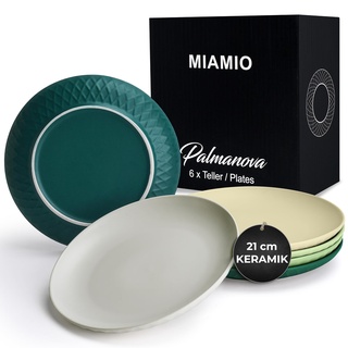 MIAMIO - 6er Geschirrset/Teller Set modern aus Keramik für 6 Personen - Palmanova Kollektion (Grün, Kleine Teller (6x))