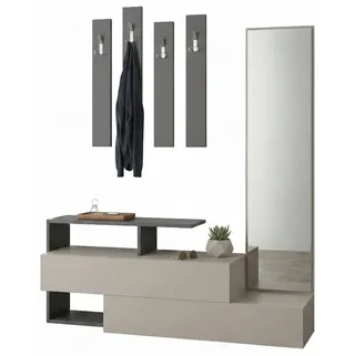 Dmora Eingangsmöbel Dmartíne, Moderner Eingang, Wandgarderobe, Multifunktions-Aufbewahrungskonsole, 137x35h55 cm, Taupe und Anthrazit
