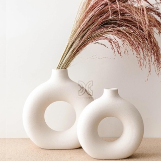 mengamu Donut Vase für Pampasgras, Blumenvase modern, Boho deko vase, Moderne Heimdekoration, dekorative Keramikvase, Tischdekoration, vase beige, Badezimmer, Wohnzimmer deko modern