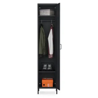 Furni24 Pera Metall Kleiderschrank – Garderobenschrank mit Kleiderstange, 1 Tür & verstellbaren Ablagen – Retro - für Schlafzimmer, Flur & B... - Grau