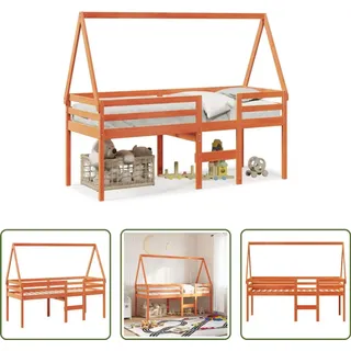 The Living Store Hochbett mit Dach Wachsbraun 80x200 cm Massivholz Kiefer - Braun