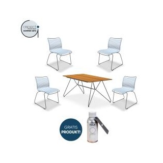 Houe Set aus SKETCH Dining Table 160cm  und 4x Click Dining Chair ohne Armlehnen Dusty light blue