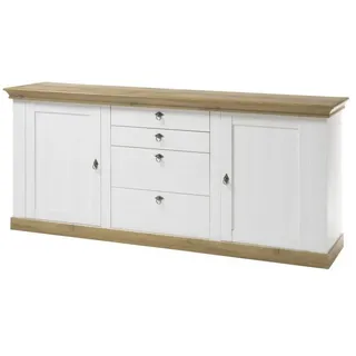 Lomadox Sideboard LINARES-61, 210cm im Landhaus-Stil in Pinie weiß / Wotan Eiche Nb. - 210/91/52 cm braun|weiß