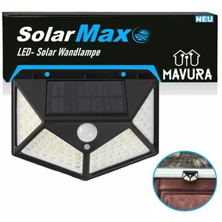 MAVURA SolarMAX LED Solar Wandlampe mit Bewegungsmelder Solarlampe, Gartenleuchte Zaunleuchte Wandleuchte für Außen 270° 308 LED