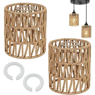 2-teiliges Lampenschirm-set Für Deckenleuchten, Handgewebte Rattan-lampenschirme Im Boho-stil, Heimdekoration Für E27- Und E14-wandleuchten, Pendelleuchten, Stehlampen Und Kronleuchter