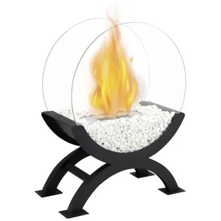 JHY DESIGN Feuerschale 48cm Hoch Tisch-Feuerschale Tisch-Kami Windlichter aus Metall und Glas, (1-St), für Innen und Außenbereich Schwarz schwarz