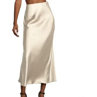 Damen Satinrock Hohe Taille Seide Einfarbig Röcke Übergröße A-Linie für Midi Reißverschluss Fischschwanz Röcke für Job Party Hohe Taille Meerjungfrau Rock Eleganter Satin Maxirock (M Aprikose)
