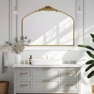 G-LEAF Antik Wandspiegel Gold Bogenform Barock - 101x76 cm Großer Vintage Spiegel mit Ornament-Krone, Eleganter Metallrahmen Dekospiegel für Badezimmer, Wohnzimmer & Flur