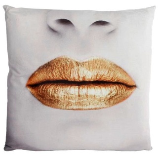 Zierkissen Kissen Lips Kussmund Sandfarben Gold Samt 45x45 cm, Samtstoff