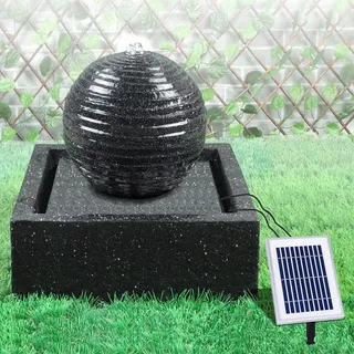 Solar Gartenbrunnen Brunnen Zierbrunnen Zimmerbrunnen Springbrunnen Brunnen mit LED-Licht und Li-Ion-Akku Wasserfall Wasserspiel (Solar - Gartenbrunnen MODERN-2 mit LED-Licht)