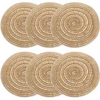QUARKZMAN 6 Stück runde geflochtene Platzsets 4" runde Tischsets für Esstische Waschbare hitzebeständige gewebte Platzsets für den Innen- und Außenbereich für Familienfeiertagsessen, Beige