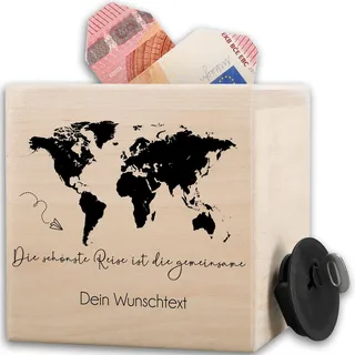 Spardose Holz - Hochzeit - Hochzeitsgeschenk Die schönste Reise ist die gemeinsame I Brautpaar Geldgeschenk Liebe Geschenkidee Paare Geschenke Hochzeitspaar - 10x10cm - Holz - zur