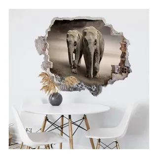 K&L Wall Art Wandtattoo 3D Wandtattoo Kinderzimmer Safari Tiere Wandsticker Baby Elefanten, Mauerdurchbruch Wandbild selbstklebend grau 80 cm x 59 cm