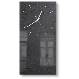DEQORI Wanduhr 'Schiefertafel Stein-Optik' (Glas Glasuhr modern Wand Uhr Design Küchenuhr) grau|schwarz 30 cm x 60 cm