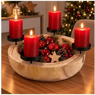 Online-Fuchs Adventskranz für 4 Stumpenkerzen - große Schale aus Paulownia Holz - Weihnachtsdeko, verbindet einen natürlichen Look mit vielen Gestaltungsmöglichkeiten beige