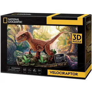 National Geographic - 3D Puzzle Velociraptor | 3D Puzzle Für Kinder Und 3D Puzzles Erwachsene | Dinosaurier Puzzles 3D | Kinder Spielzeug | 63 Teiles