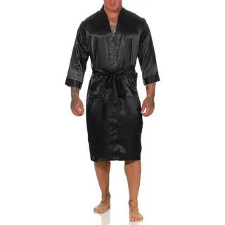 EloModa Morgenmantel Herren Morgenmantel Robe Bathrobe Bademantel Satin, M L XL 2XL, wadenlang, Polyester schwarz XXL