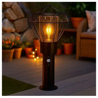 GLOBO LIGHTING LED Außen-Stehlampe, Leuchtmittel inklusive, Warmweiß, LED Stehleuchte Außenlampe Wegeleuchte Bewegungsmelder Edelstahl schwarz