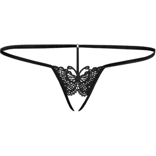 477 Damen Mini Offen Spitze String Tanga 32 34 36 38 XS S M Schwarz