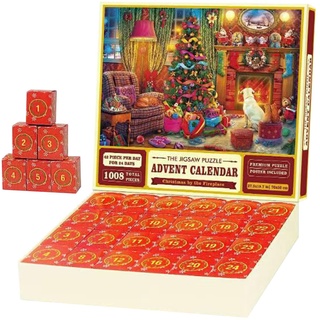Moslalo Adventskalender 2023 Puzzle 1000 Teile | 24 Tage Weihnachtspuzzle | Weihnachts-Countdown-Kalender mit 24 Teilen, 1000 Teile Puzzle, Geschenk für Kinder